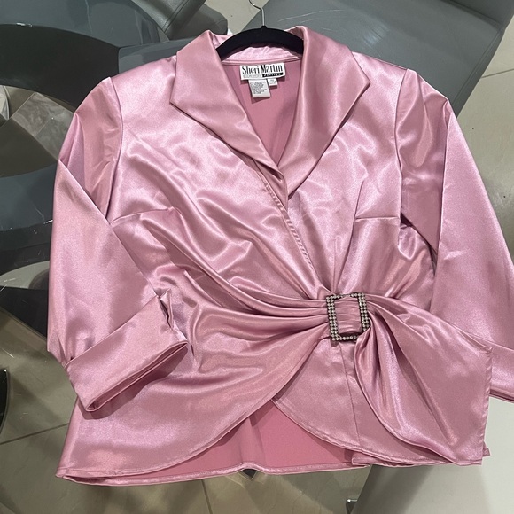 Sheri Martin vintage Pink Satin SHINY Rhinestone Top size medium petite - Picture 1 of 6